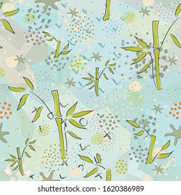 Seamless Cute Pattern with colorful bamboo. Scandinavian Style. Vector Illustration.