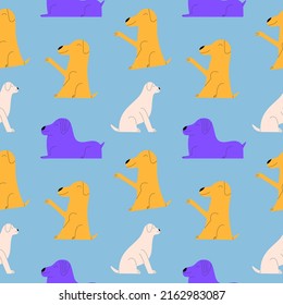 Seamless cute pattern with different dogs. Vector illustration in flat style