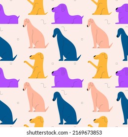 Seamless cute pattern with different dogs. Vector illustration in flat style