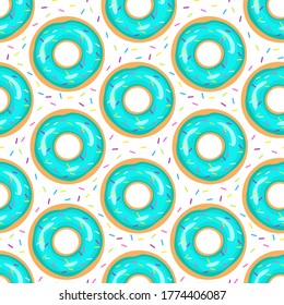 Seamless cute pattern with donuts. Vector illustration.