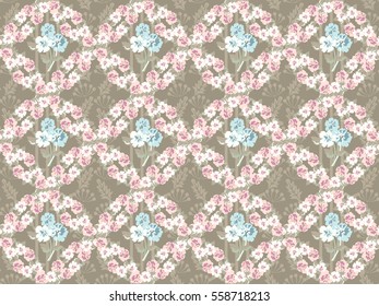 Seamless cute pattern of flower wreath. Summer millefleurs. Floral simple background for textile or book covers, manufacturing, wallpapers, print, gift wrap and scrapbooking.