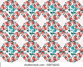Seamless cute pattern of flower wreath. Summer millefleurs. Floral simple background for textile or book covers, manufacturing, wallpapers, print, gift wrap and scrapbooking.