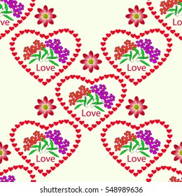 Seamless cute pattern of flowers. Valentines day millefleurs. Floral simple diagonal seamless background for textile or book covers, manufacturing, wallpapers, print, gift wrap and scrapbooking.