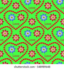 Seamless cute pattern of flowers. Valentines day millefleurs. Floral simple diagonal seamless background for textile or book covers, manufacturing, wallpapers, print, gift wrap and scrapbooking.