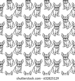 Seamless cute pattern with French bulldog. Home dog. Perfect for textiles or paper design.