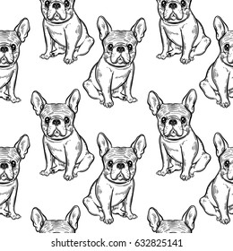 Seamless cute pattern with French bulldog. Home dog. Perfect for textiles or paper design.