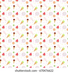seamless cute pattern with fruits and ice cream