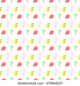 seamless cute pattern with fruits and ice cream