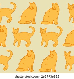 Seamless cute pattern with ginger cats. Vector art. Vector illustration