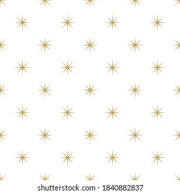 Seamless cute pattern with golden stars or sparkles on white background. Vector illustration. Magic fireworks. Bright Stardust background. Constellation. 