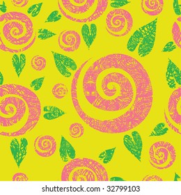 Seamless cute pattern with grunge bright pink roses (from my "Seamless collection")