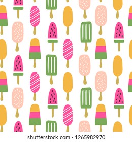 Seamless cute pattern with hand drawn ice cream