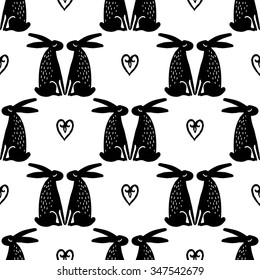 Seamless cute pattern with hare. Hand drawn background.