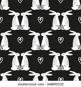 Seamless cute pattern with hare. Hand drawn background.