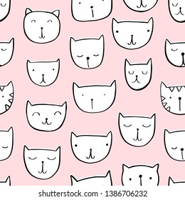 Seamless cute pattern for kids, children. Cats background. Scandinavian style for fabric, wallpaper, clothes, swaddles, apparel, planner, sticker