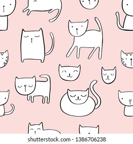 Seamless cute pattern for kids, children. Cats background. Scandinavian style for fabric, wallpaper, clothes, swaddles, apparel, planner, sticker