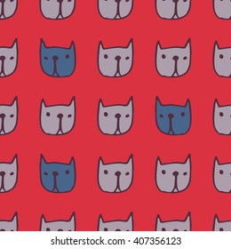 Seamless cute pattern with kitty faces. Vector seamless texture for wallpapers, pattern fills, web page backgrounds