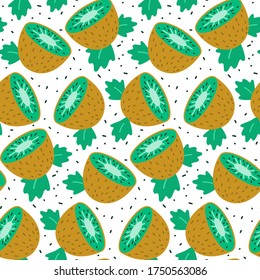 Seamless cute pattern with kiwi. Vector illustration. 