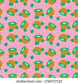 Seamless cute pattern with kiwi. Vector illustration. 
