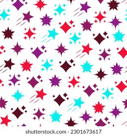 Seamless cute pattern with little different colorful stars on white background. Vector illustration.