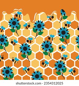 Seamless cute pattern on a honey theme. Vector graphic.