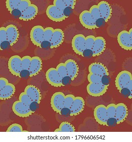 seamless cute pattern on red background with hand draw flower