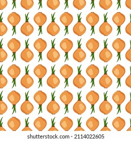 Seamless cute pattern with onion. Healthy vegetable print, food background. Vector flat illustration