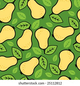 Seamless cute pattern with pears on green background (from my "Seamless collection")