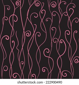Seamless cute pattern with pink swirls on a black background