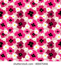Seamless cute pattern with a poppies and daisies