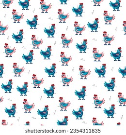 Seamless cute pattern with robot chicken. Vector graphic.