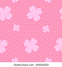Seamless cute pattern with sakura on pink background