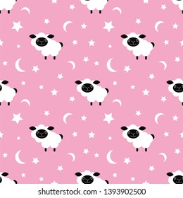 Seamless cute pattern with sheep