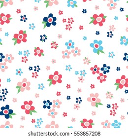 Seamless cute pattern in small flower. Retro vector floral background