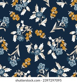 Seamless cute pattern of small flowers. Floral simple background for textile, covers, manufacturing, wallpapers, print, gift wrap and scrapbooking. Trendy colors millefleurs,	