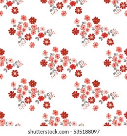 Seamless cute pattern of small flowers. Summer millefleurs. Floral simple diagonal seamless background for textile or book covers, manufacturing, wallpapers, print, gift wrap and scrapbooking.