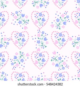 Seamless cute pattern of small flowers. Valentines day millefleurs. Floral simple diagonal seamless background for textile or book covers, manufacturing, wallpapers, print, gift wrap and scrapbooking.