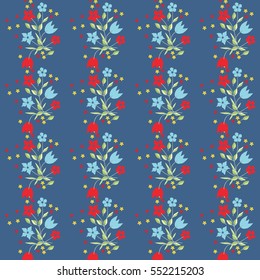 Seamless cute pattern of small flowers. Floral simple striped seamless background for textile or book covers, manufacturing, wallpapers, print, gift wrap and scrapbooking. Trendy colors millefleurs.