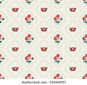 Seamless cute pattern of small flowers. Floral simple diagonal background for textile or book covers, manufacturing, wallpapers, print, gift wrap and scrapbooking. Trendy colors millefleurs.
