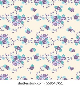Seamless cute pattern of small flowers. Floral simple diagonal seamless background for textile or book covers, manufacturing, wallpapers, print, gift wrap and scrapbooking. Trendy colors millefleurs.