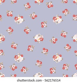 Seamless cute pattern of small flowers. Summer millefleurs. Floral simple diagonal seamless background for textile or book covers, manufacturing, wallpapers, print, gift wrap and scrapbooking.