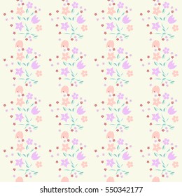 Seamless cute pattern of small flowers.Floral simple striped seamless background for textile or book covers, manufacturing, wallpapers, print, gift wrap and scrapbooking. Trendy colors millefleurs.