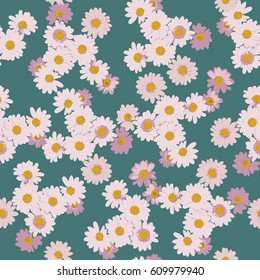 Seamless cute pattern with small-scale flowers. Chamomile, millefleurs. Floral background for textile or book covers, manufacturing, wallpapers, print and gift wrap.