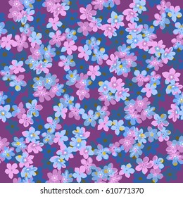 Seamless cute pattern with small-scale spring flowers. Floral background for textile or book covers, manufacturing, wallpapers, print and gift wrap.
