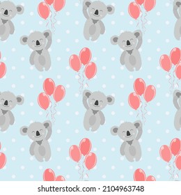 Seamless cute pattern smile koala with balloons