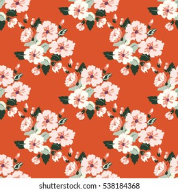 Seamless cute pattern of summer flowers. Floral simple diagonal seamless background for textile or book covers, manufacturing, wallpapers, print, gift wrap and scrapbooking. Trendy colors.