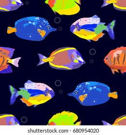 Seamless cute pattern with tropical fish