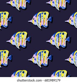 Seamless cute pattern with tropical fish