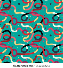 Seamless cute pattern with wave colorful line with dots