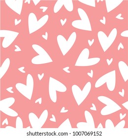 Seamless cute pattern with white hearts on pink backdrop. Romantic background design for wrapping paper, greeting cards, invitations for the wedding, birthday, Valentine's Day, mother's day, web